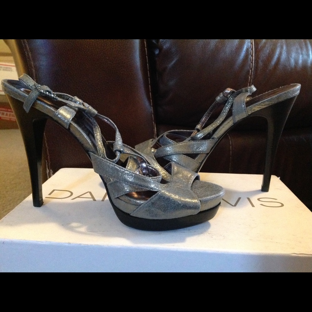 RSVP silver metallic platform heels